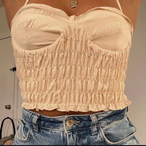 NWT Zara Smocked Corset Bustier Crop Top | Yellow Gingham | Size Large - Picture 3 of 6